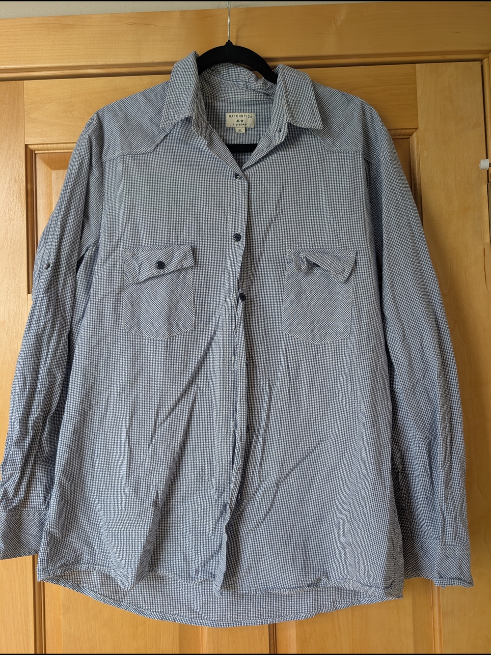 Matchstick Blue & White Mini-Check Button Front Shirt